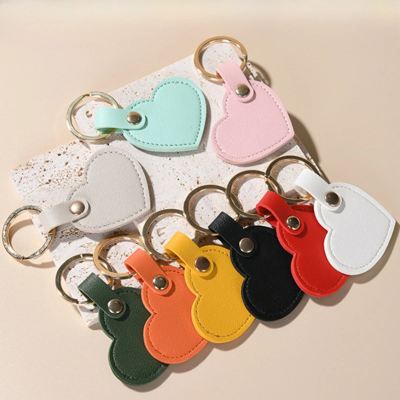 Customized Logo Cute Heart Leather Keychain Pendant Laser Engrave Personalized Love Keyring Car Bag Accessories Key Chain Holder