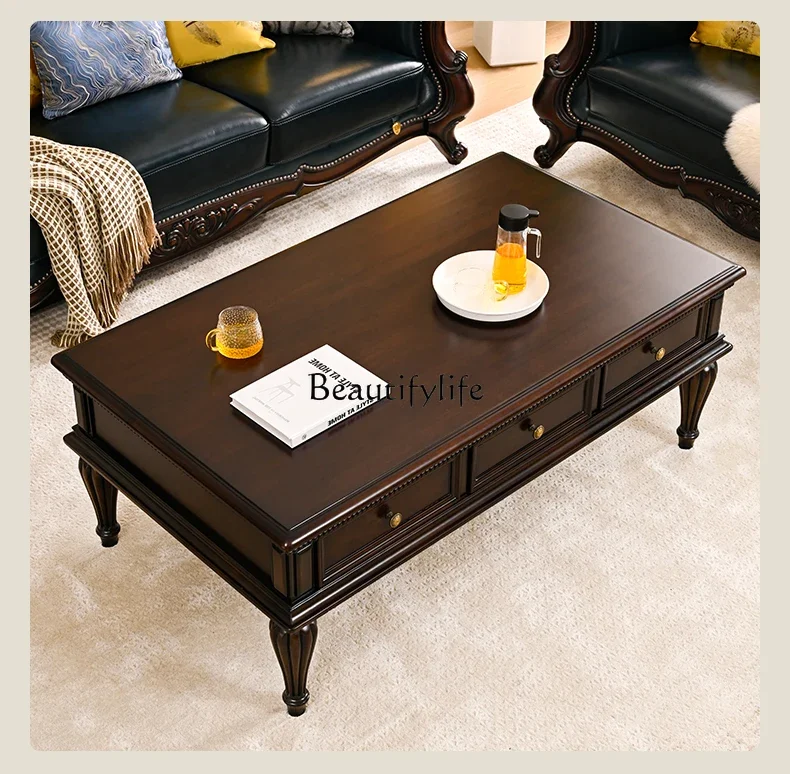 2 yj9 American Style Solid Wood Coffee Table Household Rectangular High Foot Coffee Table Vintage Furniture