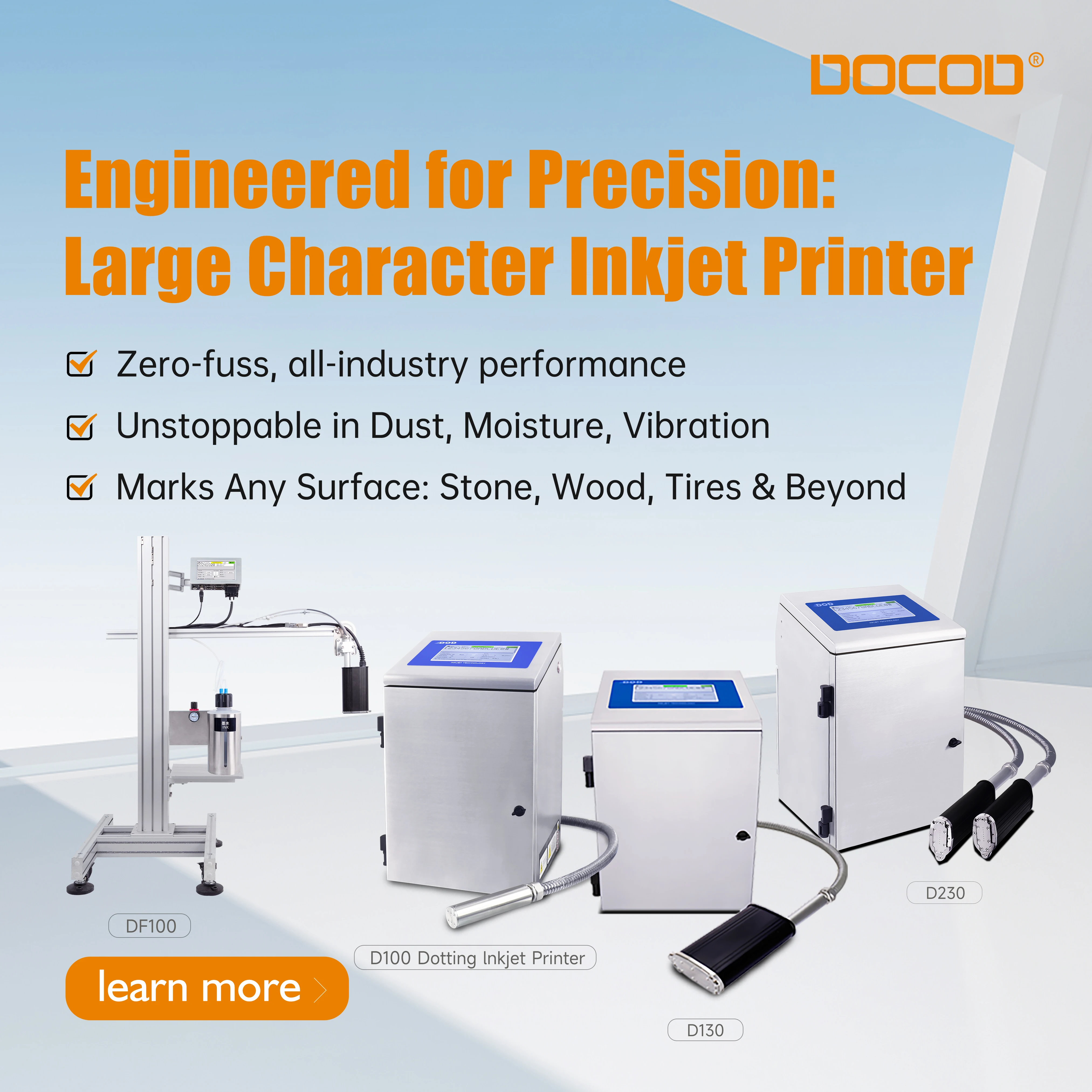 DOCOD High Quality D130 Series Cable Pipe Inkjet Printer Drop-On-Demand Large Character Date Coding Industrial Printing Machine