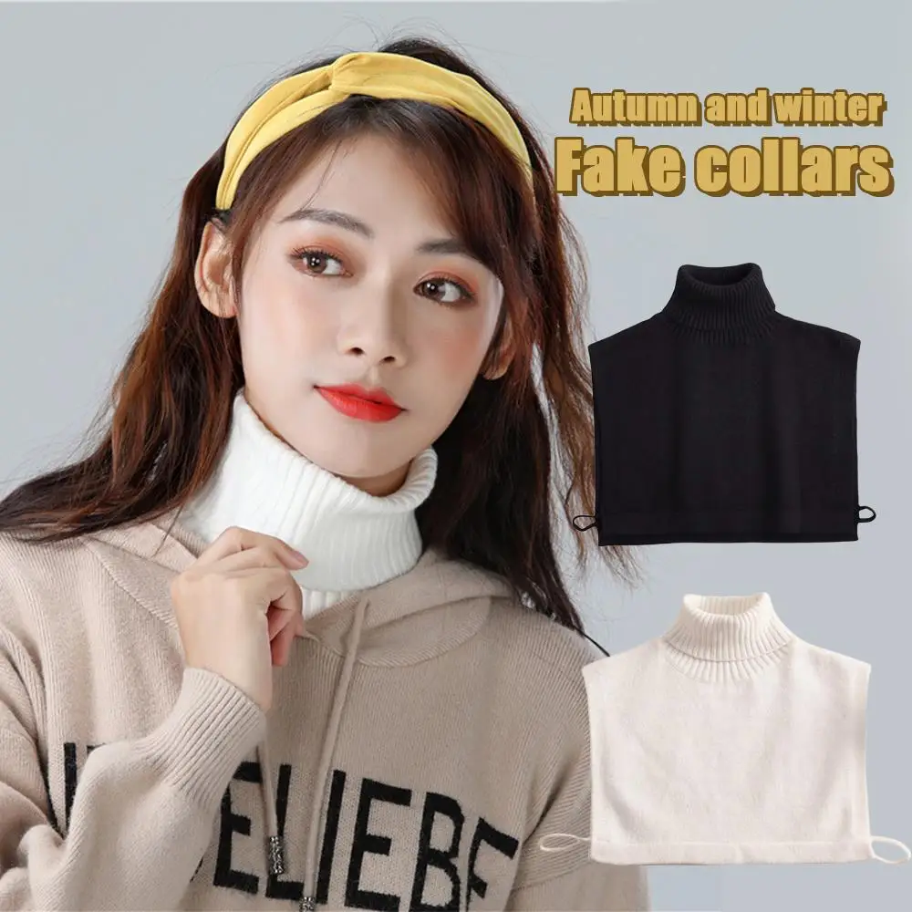 เสื้อสเวตเตอร์สีขาวสำหรับฤดูใบไม้ร่วงและฤดูหนาว คอเสื้อปลอม คอสูง ปลอกคอปลอม ผ้าพันคอแฟชั่น สีพื้น ปลอกคอถอดได้ ผ้าคลุมคอสำหรับผู้หญิง