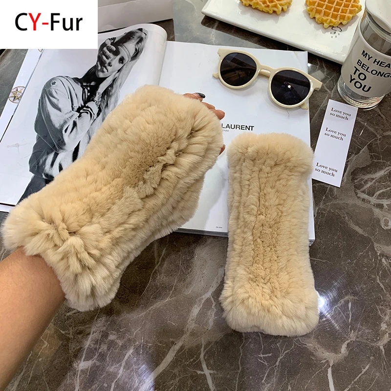 Hot Sale Winter Real Fur Golve Women Outdoor Warm 100% Real Rex Rabbit Fur Gloves Knit Thick Natural Soft Rex Rabbit Fur Mittens