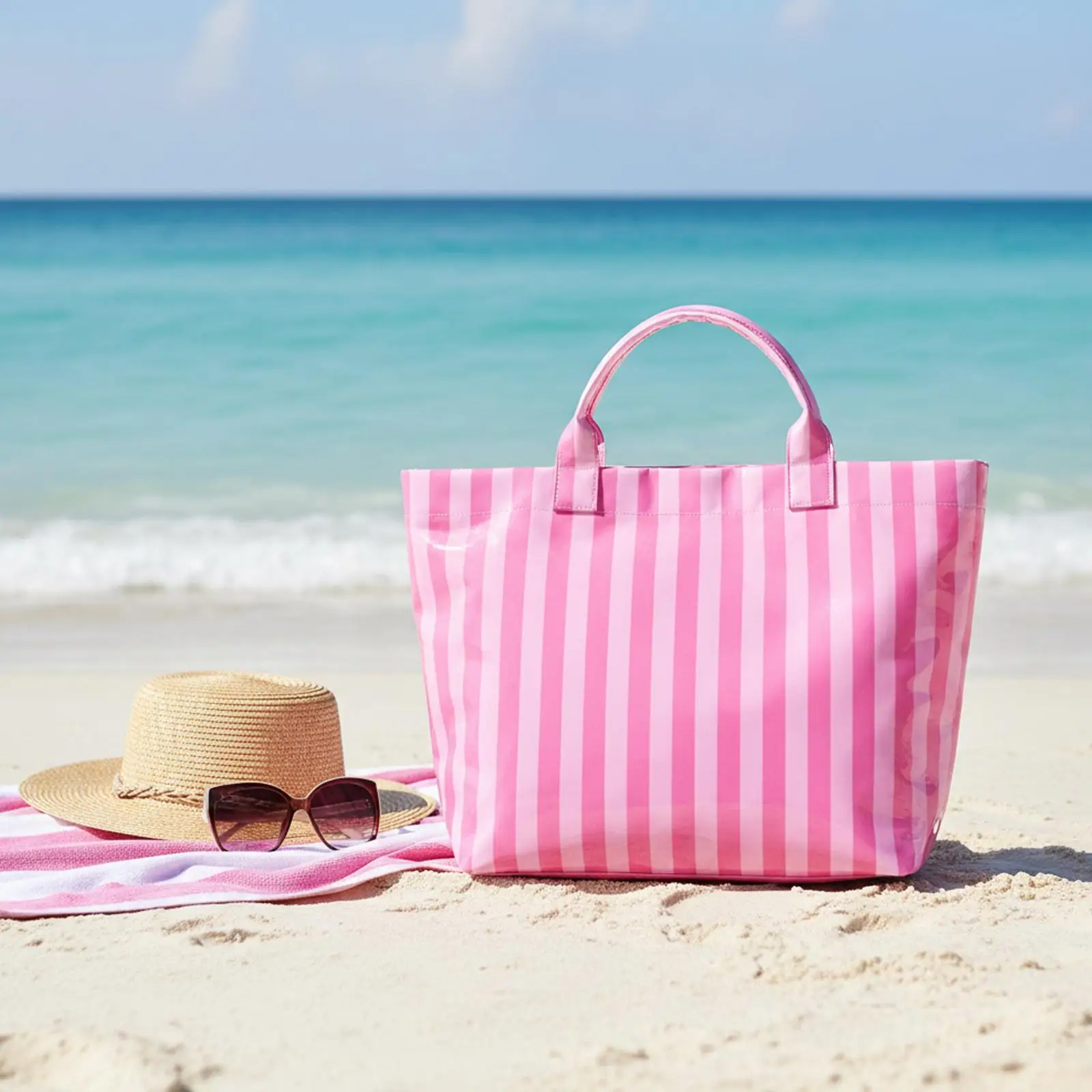 Large Striped Waterproof Tote Bag for Women Casual Weekend Travel Beach Shoulder Handbag with Interior Pocket for Laptop Grocery