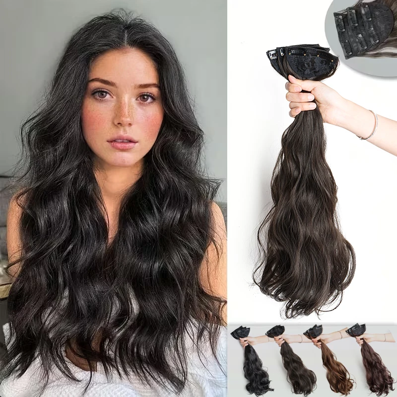 

20 дюймов синтетические 3 шт./компл. длинные волнистые вьющиеся волосы на клипсе натуральный невидимый черный коричневый шиньон для женщин