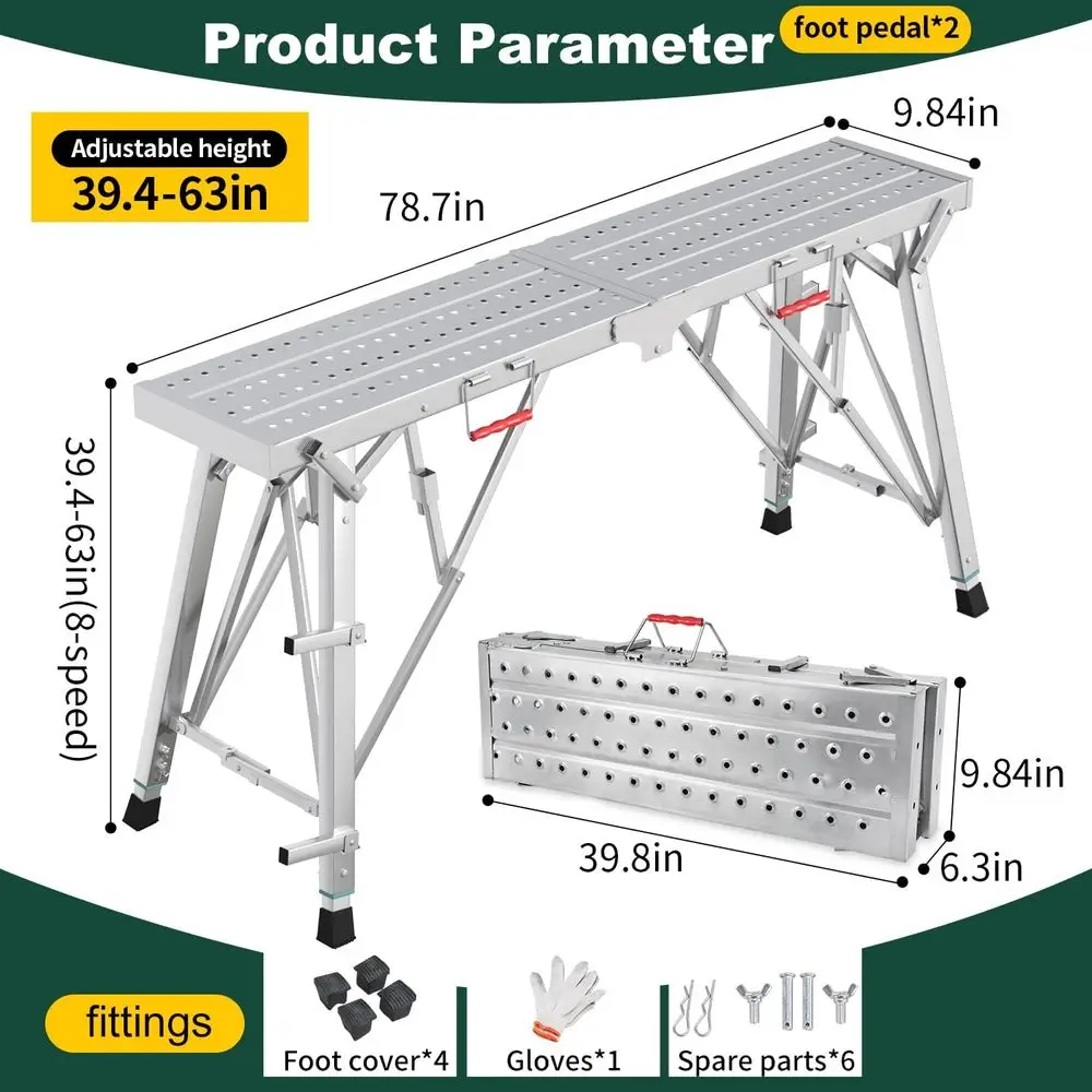 Adjustable Height 31-49 Inch Scaolding Platform, 330 lbs Load Capacity, Portable Folding Step Stool for RV Cleaning, High Painti