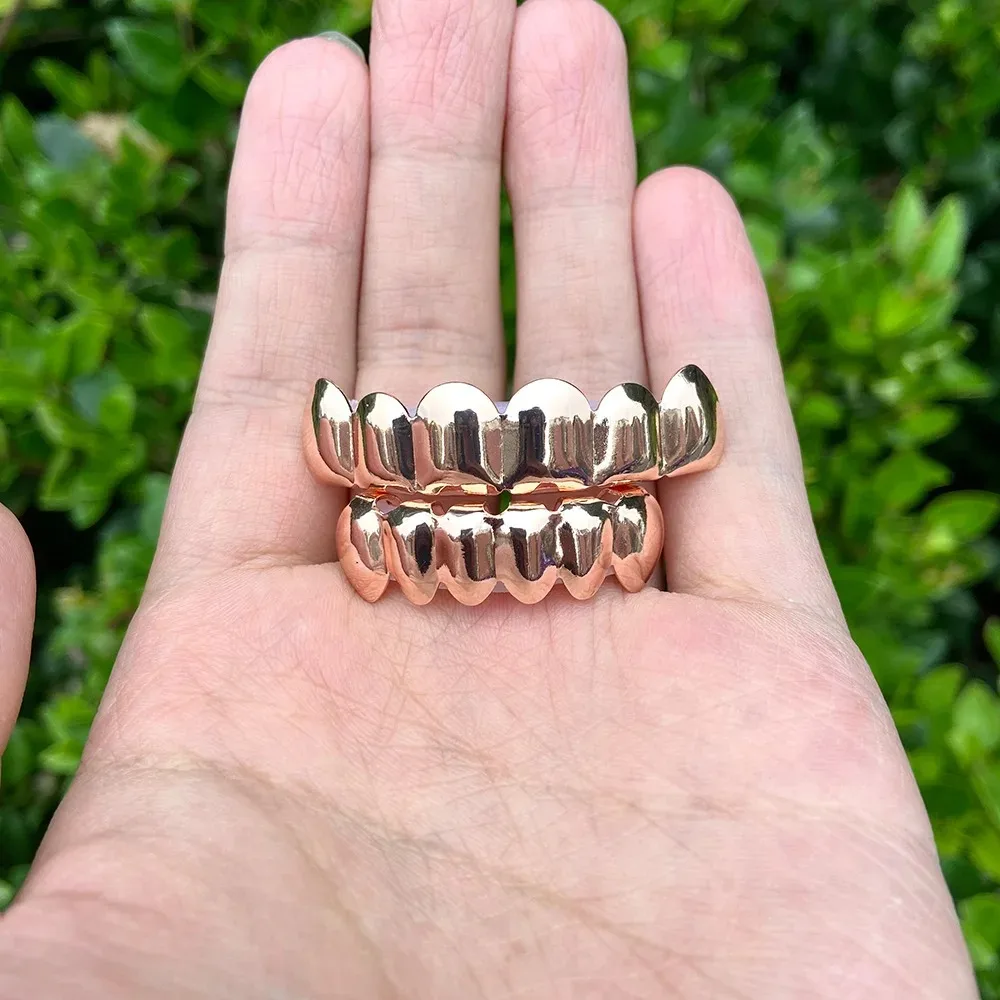 Klassische 6/6 Glänzende Zahn-Grillz Hip-Hop 14K Vergoldete Zahnkappen Körperschmuck für Frauen und Männer Cosplay-Accessoire – Detail 13