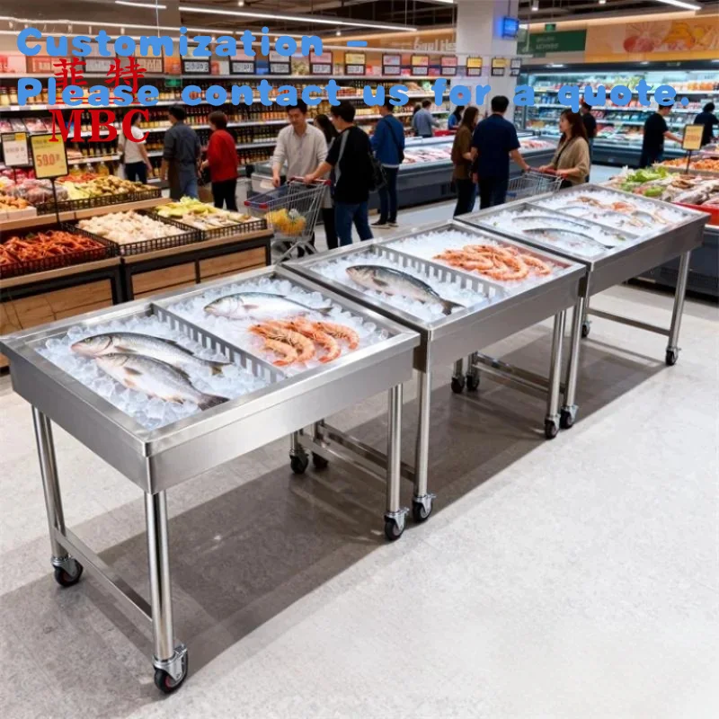

custom.MBC ODM Customized Stainless Steel Box Display Shelves Fruits Vegetables and Fish in Food Supermarkets