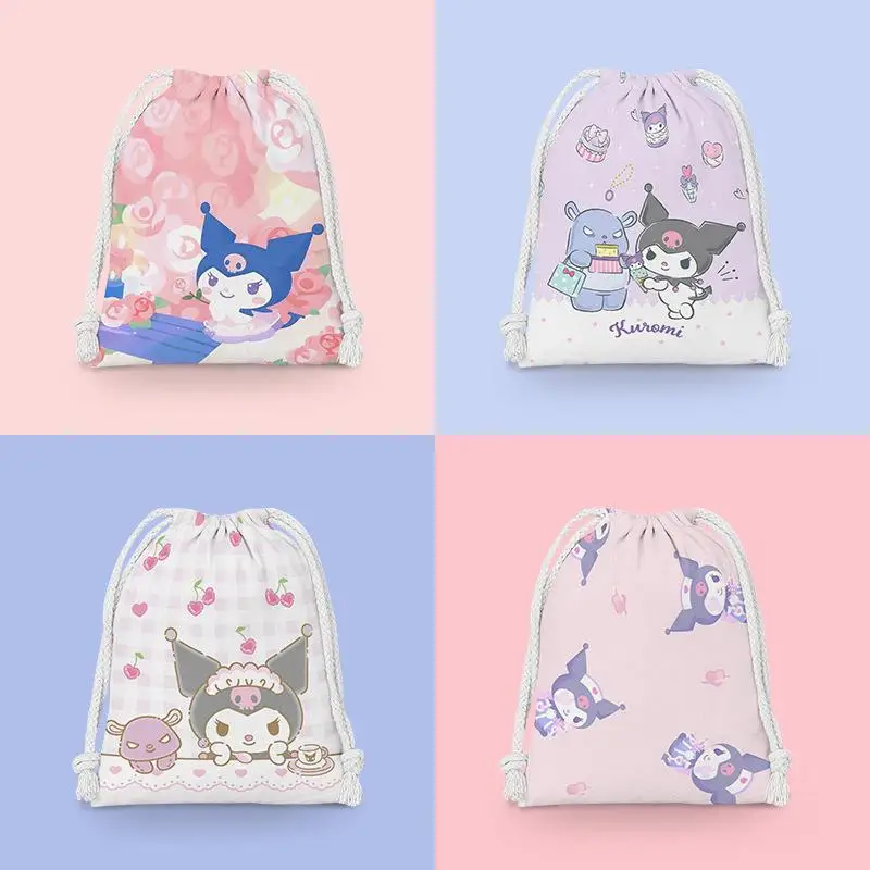 

Sanrio Kuromi Banded Pocket Drawstring Kawaii Cloth Bag Sundry Storage Bag Cosmetic Bag Multi Functional Portable Wash Bag