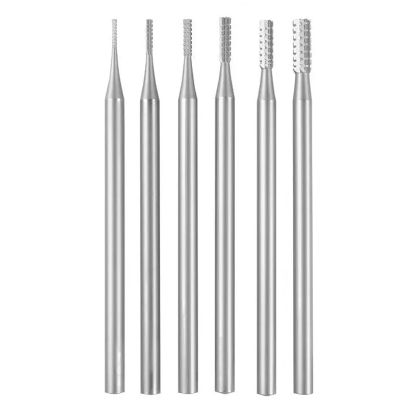 New  6Pcs Cylinder Shape Jewelry Burr - 3/32Inch Shank Cylindrical Cross-Cut Burs Lapidary Setting Tools