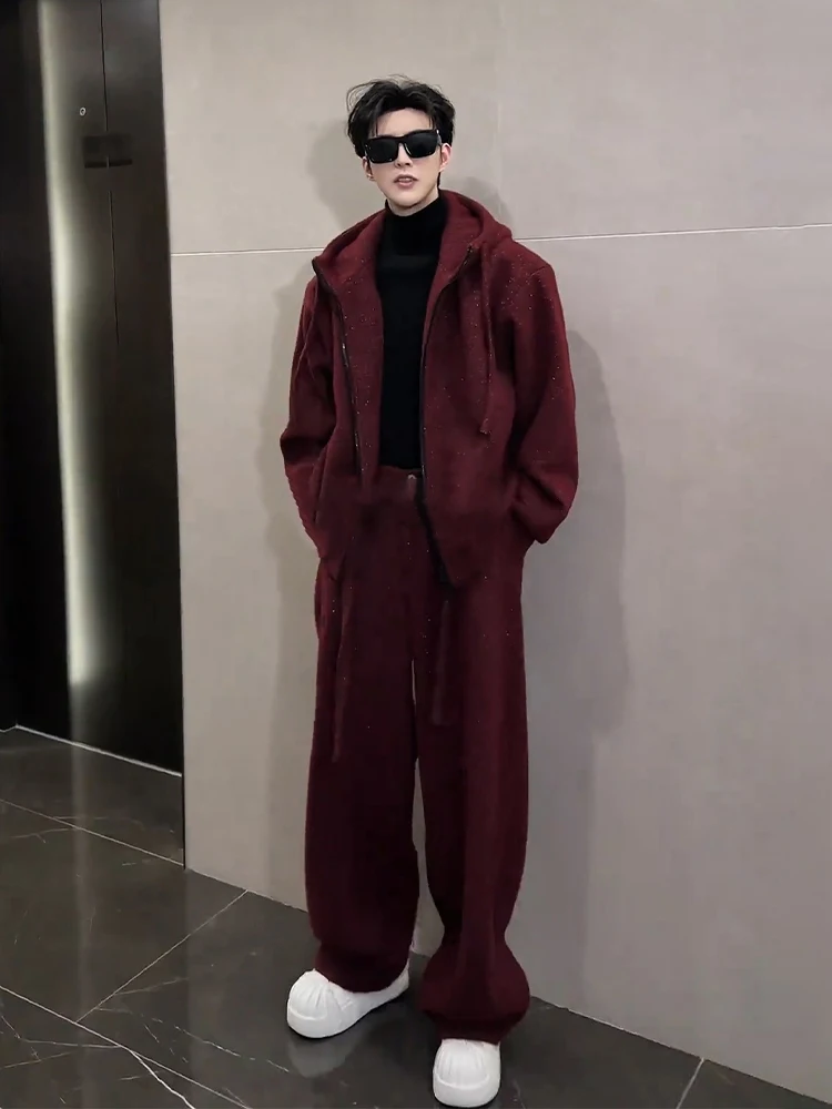 

Tianxing Fce Комплект брюк с капюшоном на подкладке для мужчин, зимний элитный крутой красный цвет, весь комплект, длинные брюки све, молодежная мода