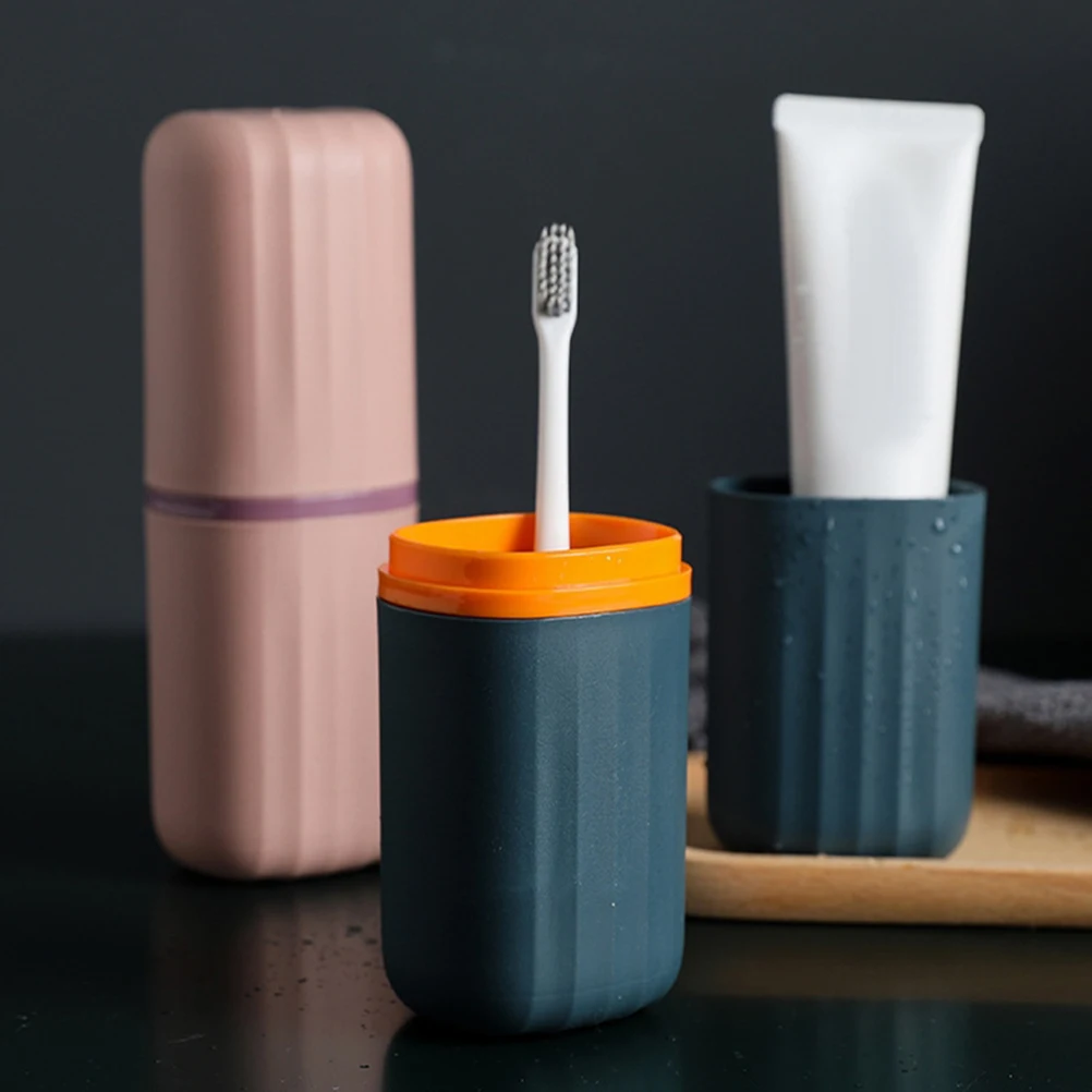 

2Pcs Toothbrush Holder Portable Cup Container Durable Material Lightweight Travel Storage Box Toothpaste Case Plastic