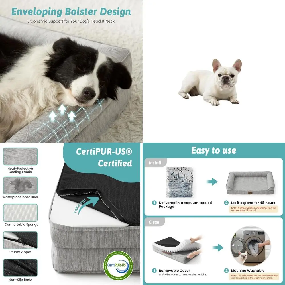 

Ортопедическая кровать для собак из пеноматериала с бортиками, съемным чехлом, водонепроницаемой подкладкой и нескользящим основанием для средних собак, серая (36 длина x 27 ширина x 6.5 высота)