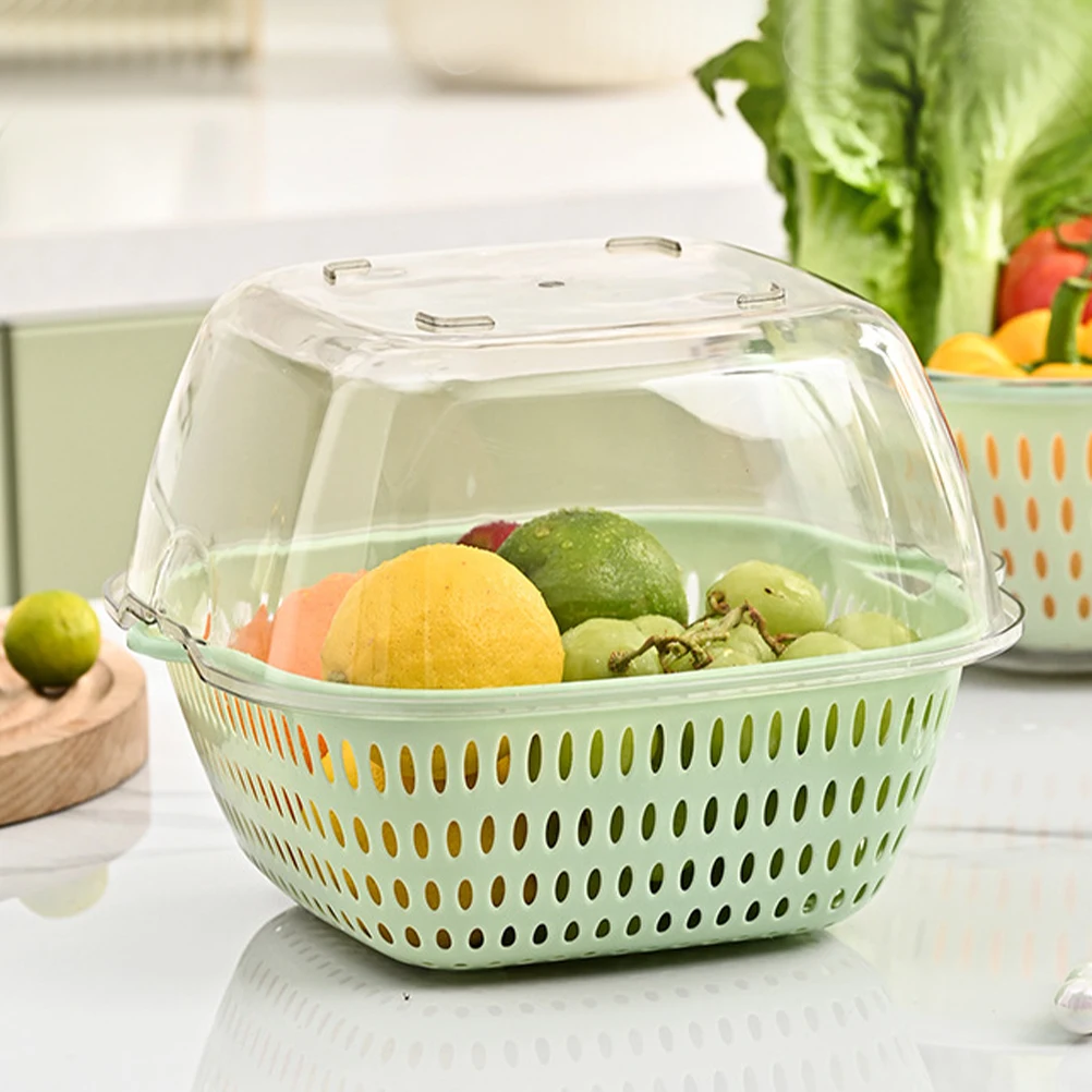

Double Layer Vegetable Washing Basket Set Kitchen Fruit Strainer Bowl Reusable Plastic Tool Mesh Drainer Food