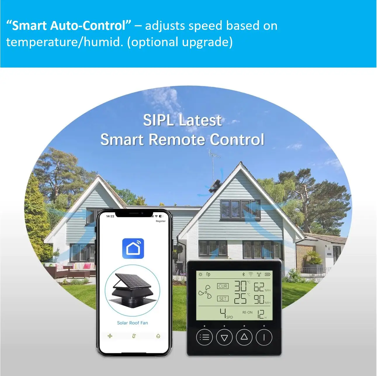 40W IP68 Solar Ventilation Fan Metal Roof Attic Fan with DC Motor Smart Control 5-Speed Silent Operation Class Energy Efficiency