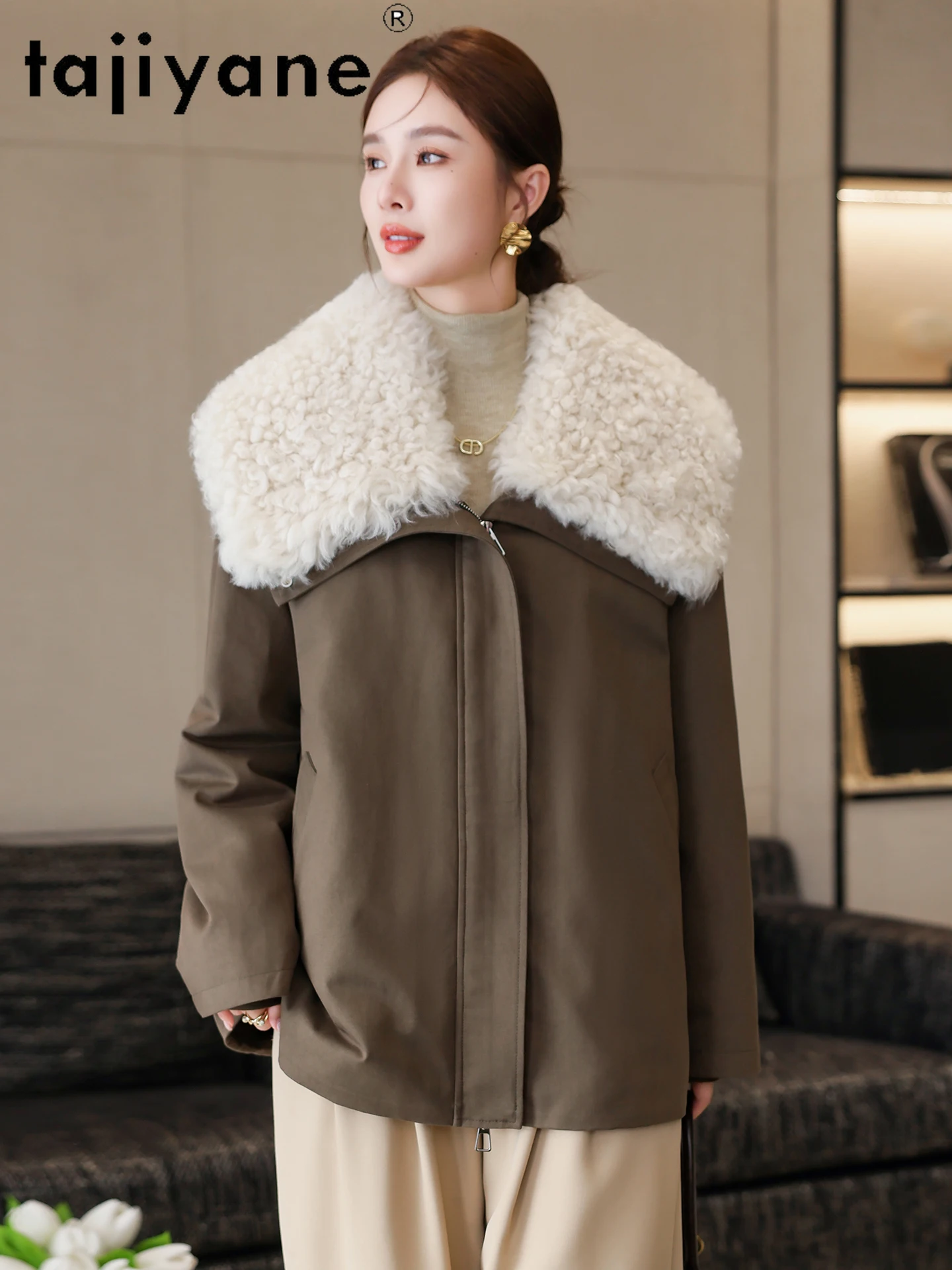 معاطف TAJIYANE 90% من ريش الإوز معاطف نسائية أنيقة بياقة صوف سترات سترة دافئة ملابس خارجية نسائية شتوية ملابس نسائية 2025 duбlenка