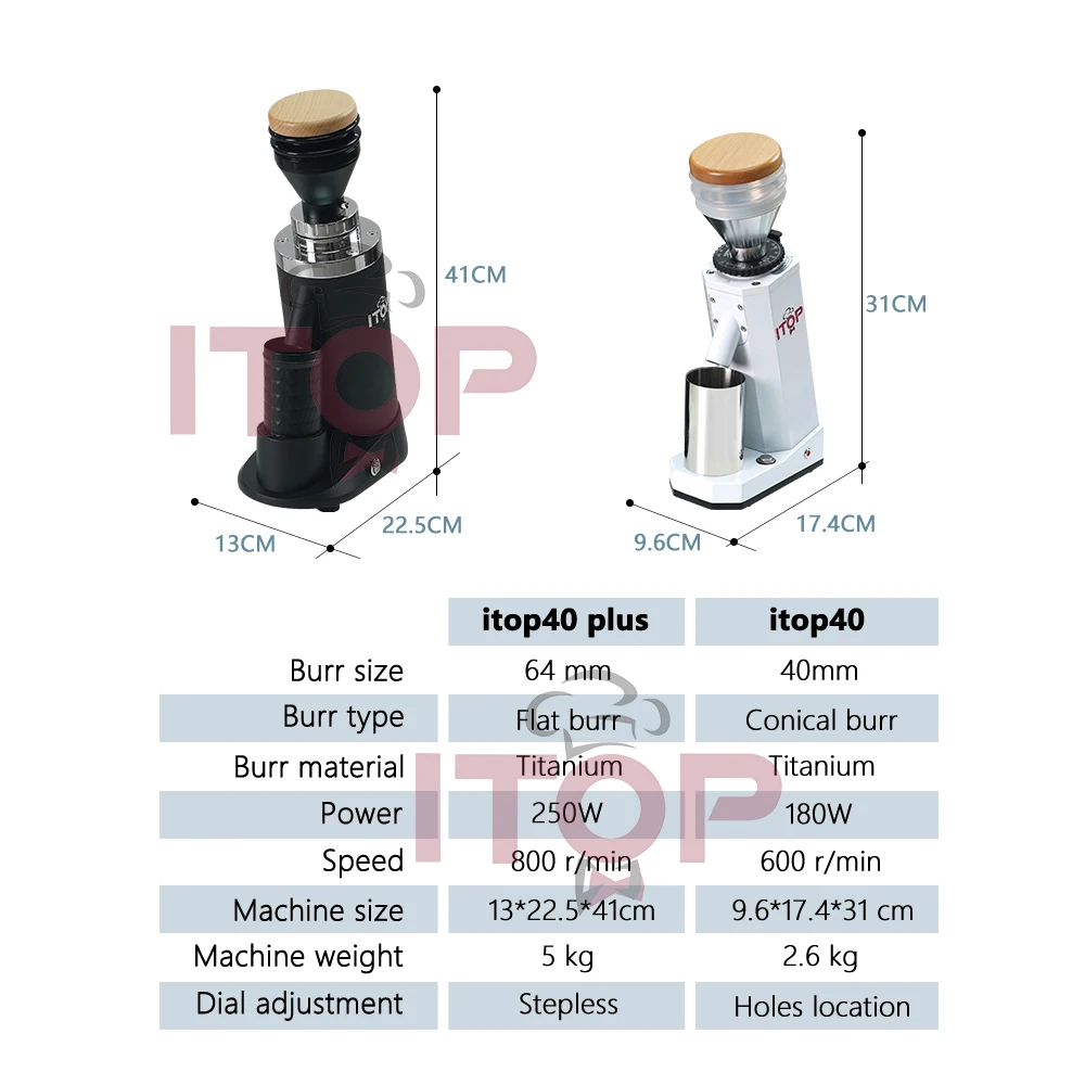 Molinillo de café ITOP40 Plus de 64MM con rebaba plana de titanio, mejora la ajuste continuo de la finura, máquina trituradora de café expreso en