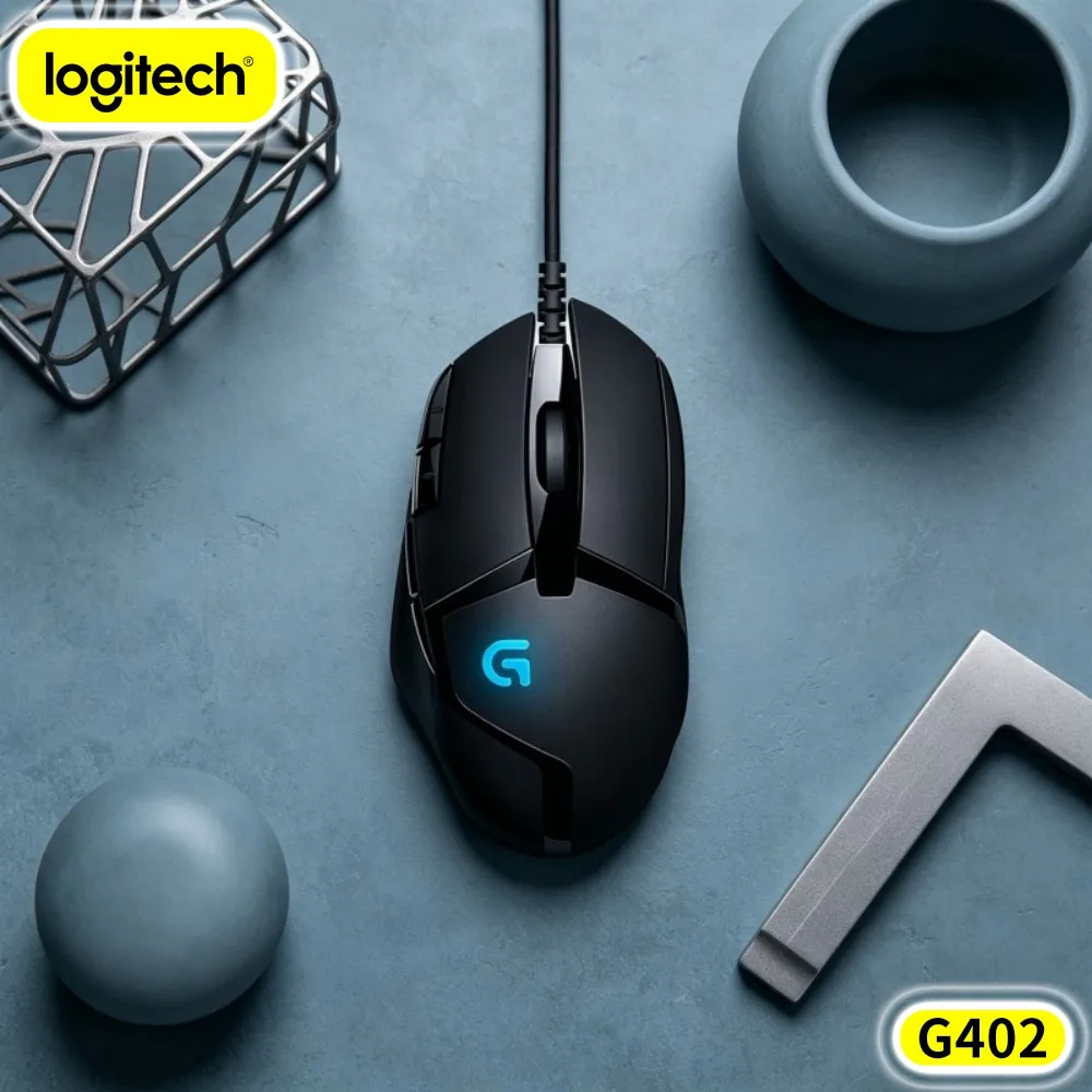 High-Speed Logitech G402 Mouse Delta Zero Optical Sensor 8 Buttons 500 IPS 4 DPI Settings Anti-Slip For Long Play Hours