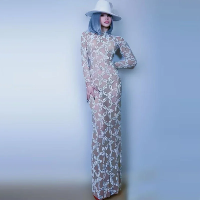 Vestido de cumpleaños con perlas, traje de fiesta, vestidos de noche, vestido de fiesta, traje de actuación de baile de Jazz, ropa de pasarela para escenario