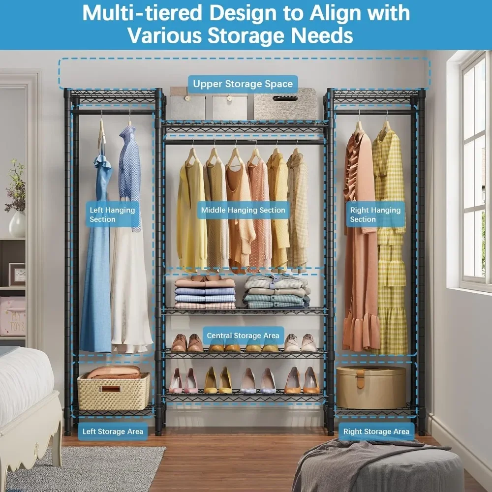 V20 Basic Heavy Duty Garment Rack, Rack de roupas para pendurar roupas, Rack de roupas com prateleira de fio ajustável