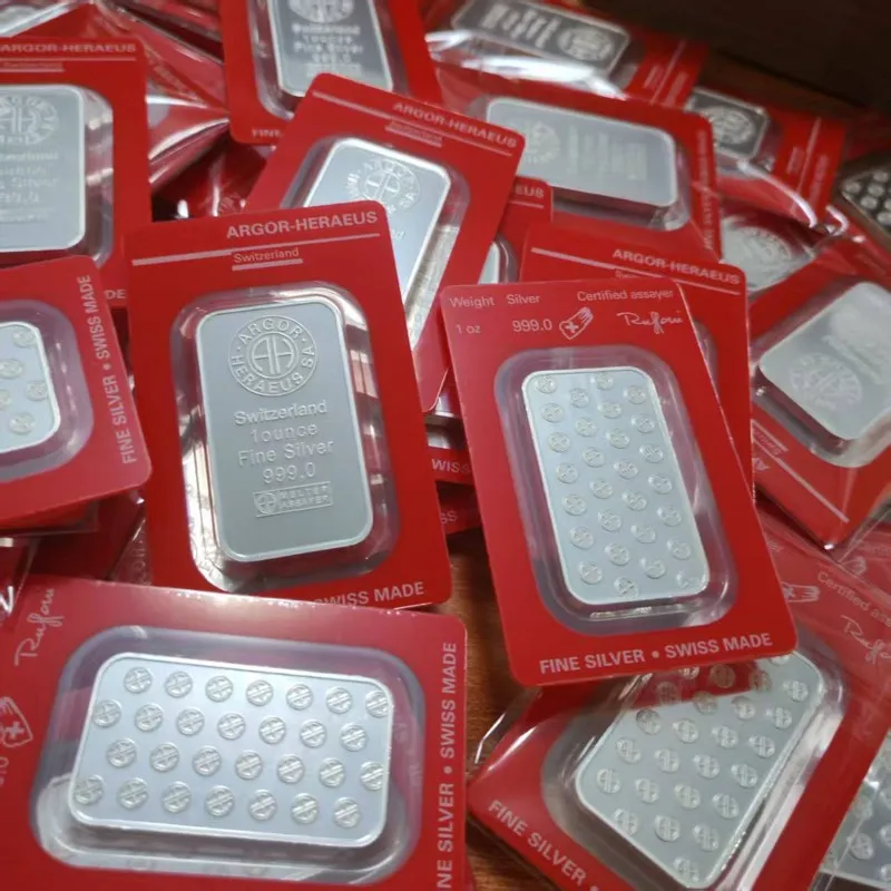 Non Magnetic Argor 1oz Silver Bar 1 ounce Silver-plated Zinc Alloy Silver Bar with Sealed Packaging