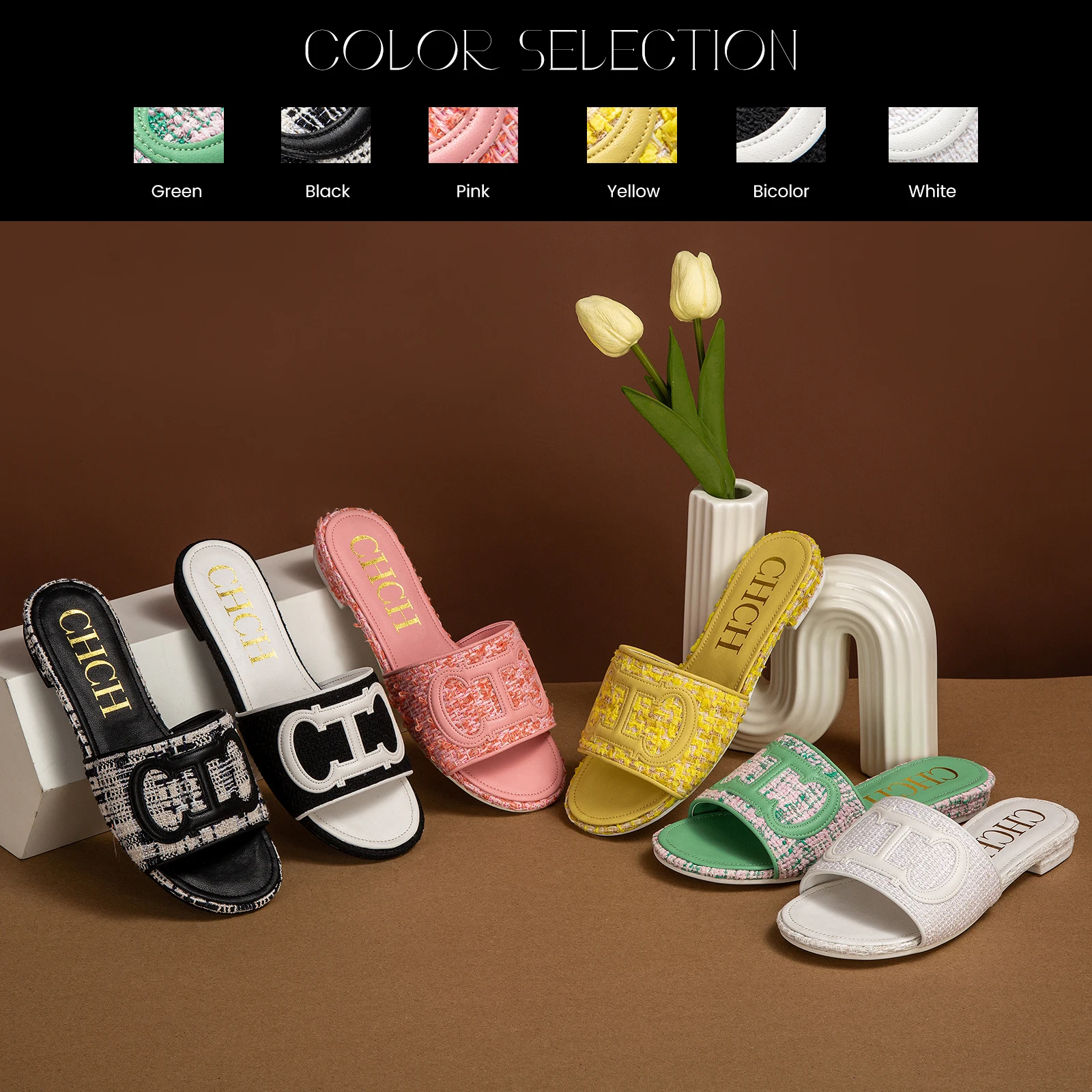 Fashionable Classic Retro Women's New Slippers Outdoor Solid Color Simple Low Heel Women's 2024 Slippers