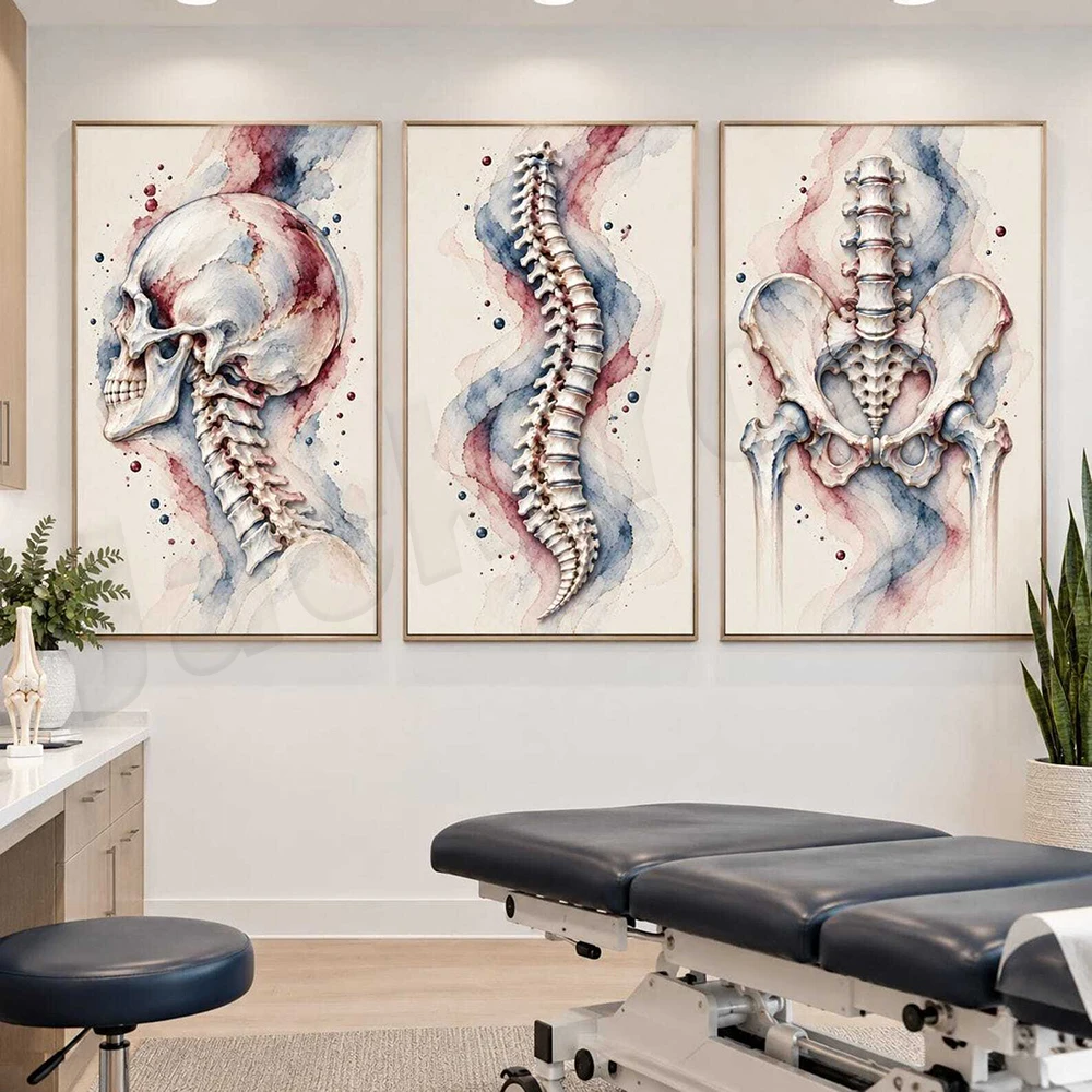Spinal Art: Anatomical Print of the Occiput, Skull, Spine, and Pelvis – Canvas Poster for Chiropractic Clinic Decor