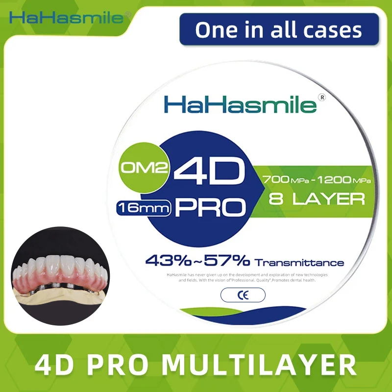 

4D Pro Zirconia Multilayer Blocks OM2 98mm High Strength Material for Porcelain False Teeth Full Arch Long Bridges For Dental