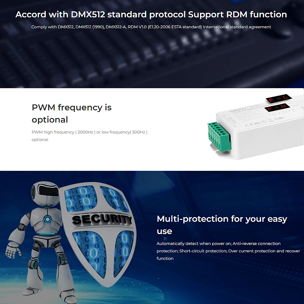 Miboxer D1-CX Decoder DMX512/RDM a tensione costante a 1-5 canali DC12-24V per striscia LED RGB RGBW RGBCCT a doppio colore bianco singolo