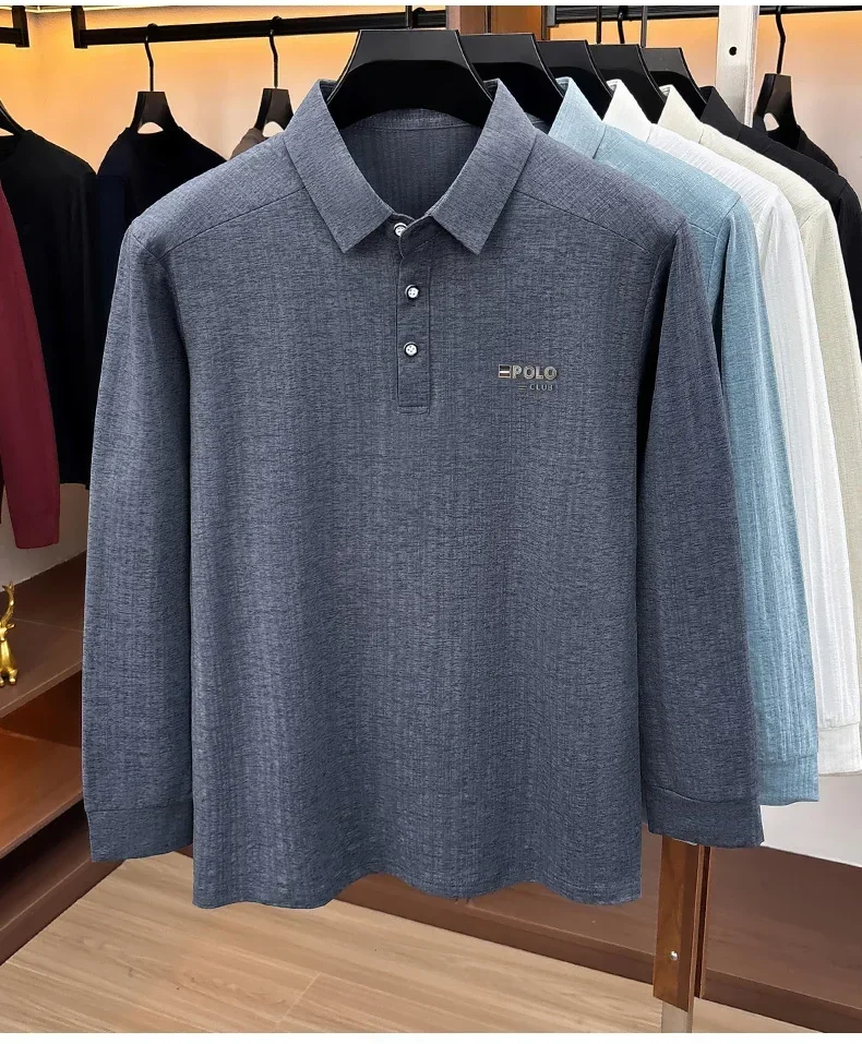 Brandneues Herren-Poloshirt mit Print, Herbst, einfarbig, langärmelig, Arbeitsoberteil, Herren, Business, formelle Arbeitskleidung, Hemden für den Frühling. – Detail 34