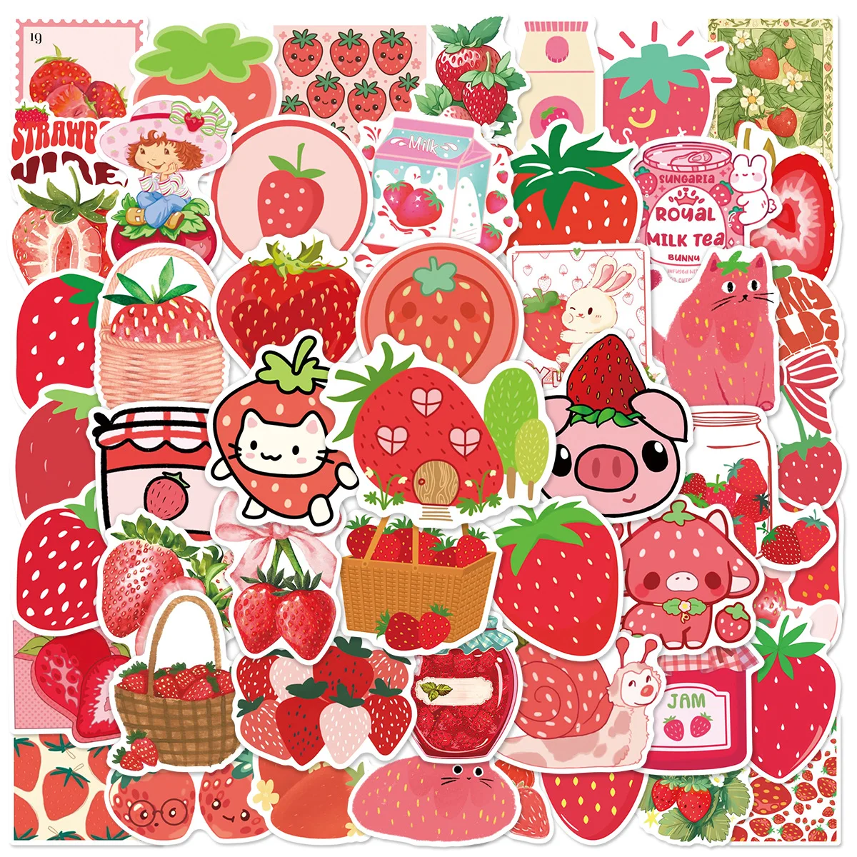 50Pcs New Cartoon Strawberry Graffiti Waterproof Sticker Trunk Guitar Refrigerator Car Water Cup Helmet Wholesale