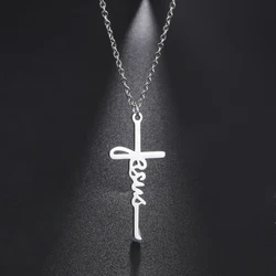 Skyrim Jesus Cross Pendant Necklace for Women Men Stainless Steel Neck Chains Religious Christian Savior Faith Jewelry Gifts