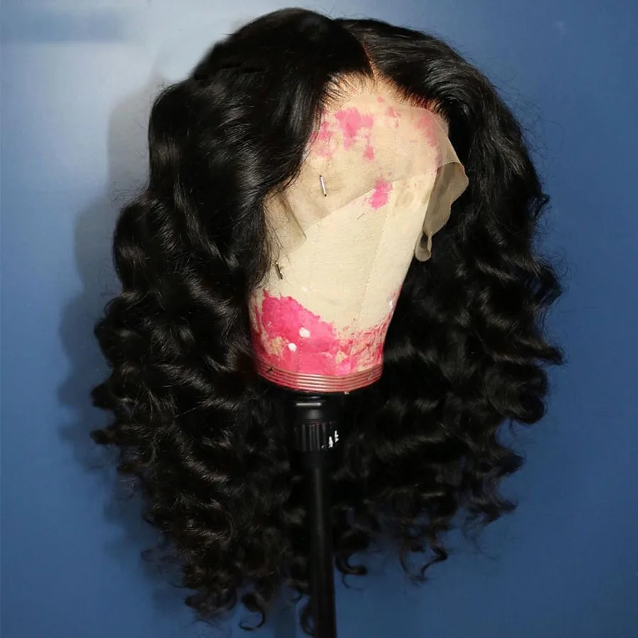 

Натуральный черный парик с глубокими волнистыми локонами, без клея, 26 дюймов, мягкий, длинный, с кружевной передней частью, для женщин, с детской прядью, синтетический, предварительно прорезанный, для повседневного использования