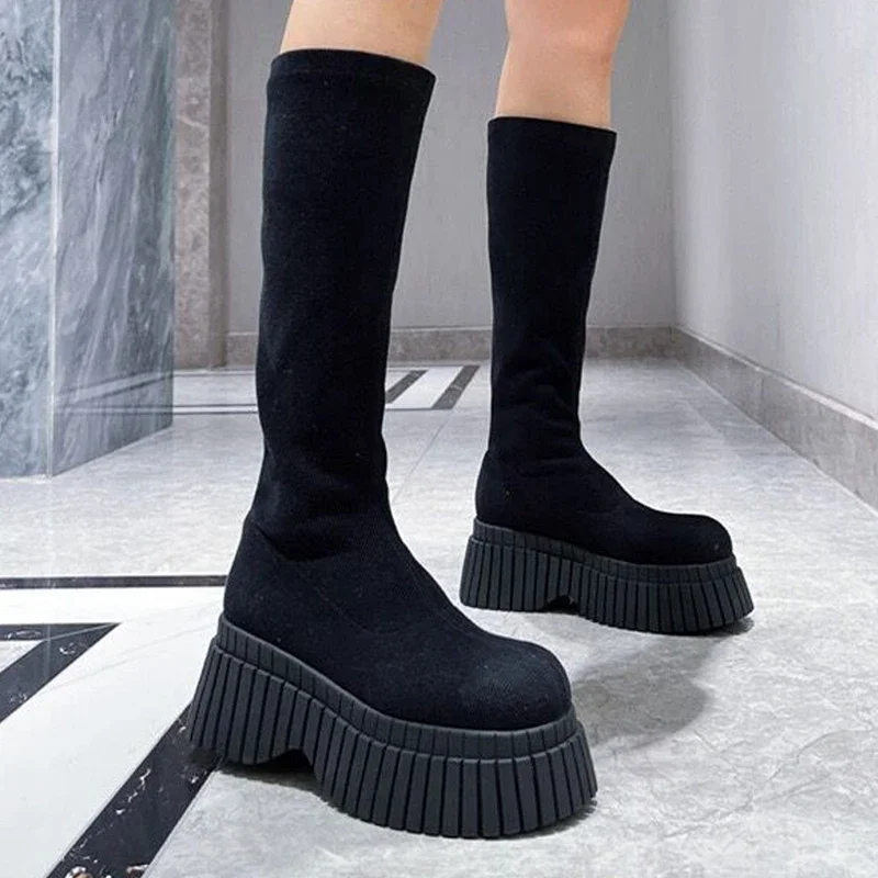 Mieszkania damskie Chelsea Boots platforma buty do kolan 2024 Trend w modzie buty motocyklowe zimowe nowe chodzące różowe kobiece Zapatillas