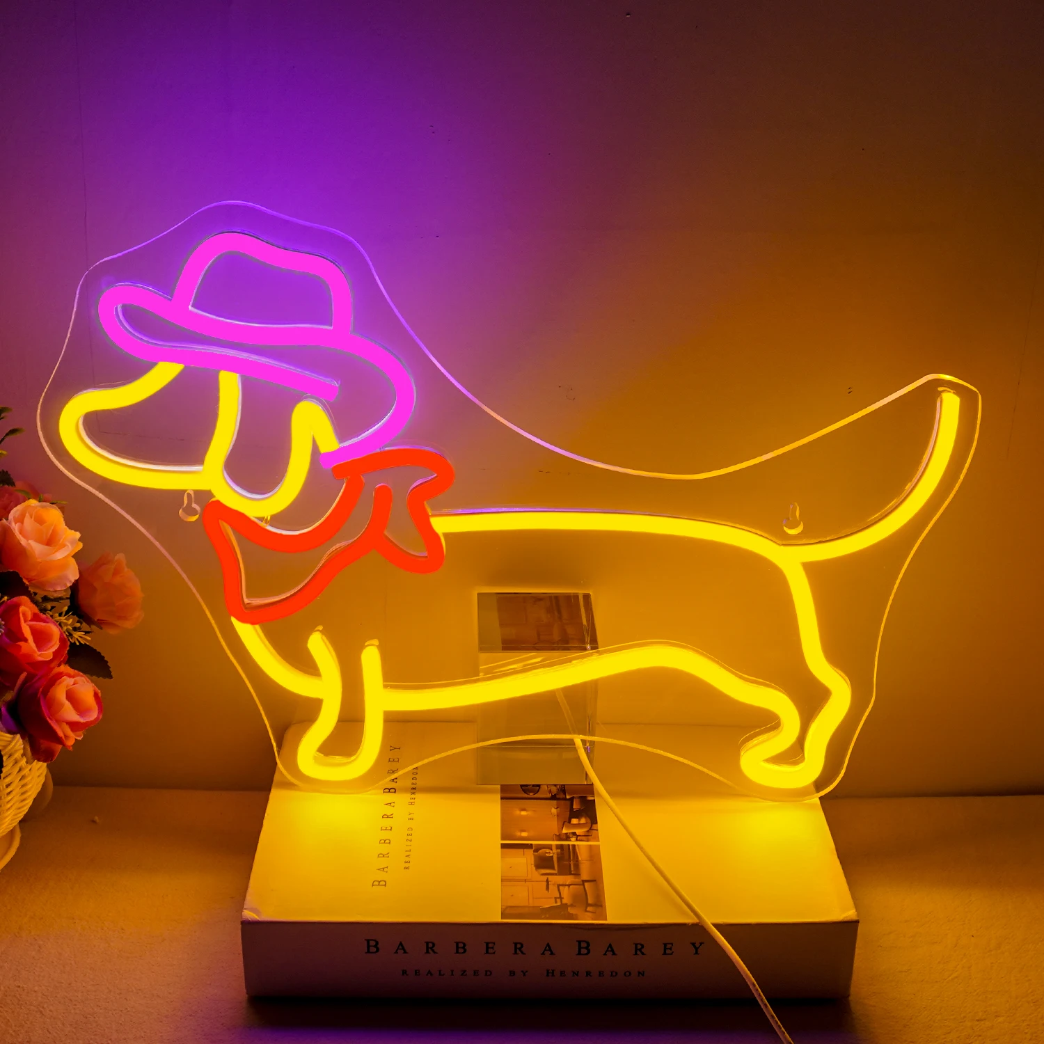 

Dachshund Neon Sign for Wall Decor Dog Neon Sign Cute Puppy with Cowboy Hat Led Light Sign for Pet Shop Bedroom Wall Party Decor