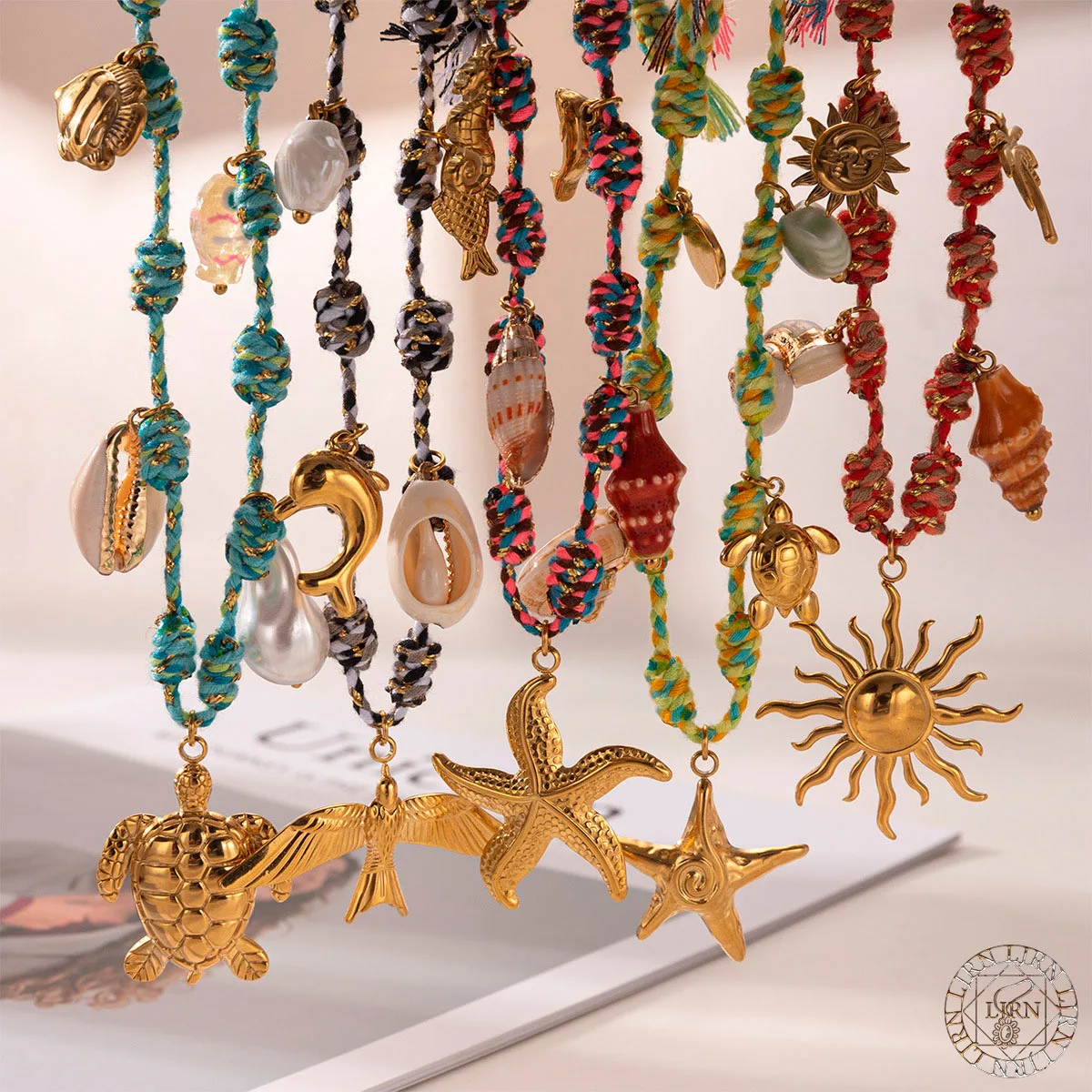 

2025 New Necklace Shell Sea Animal Stainless Steel Trendy Metal Jewelry Handmade Colored Rope Choker Women Accessories Gift