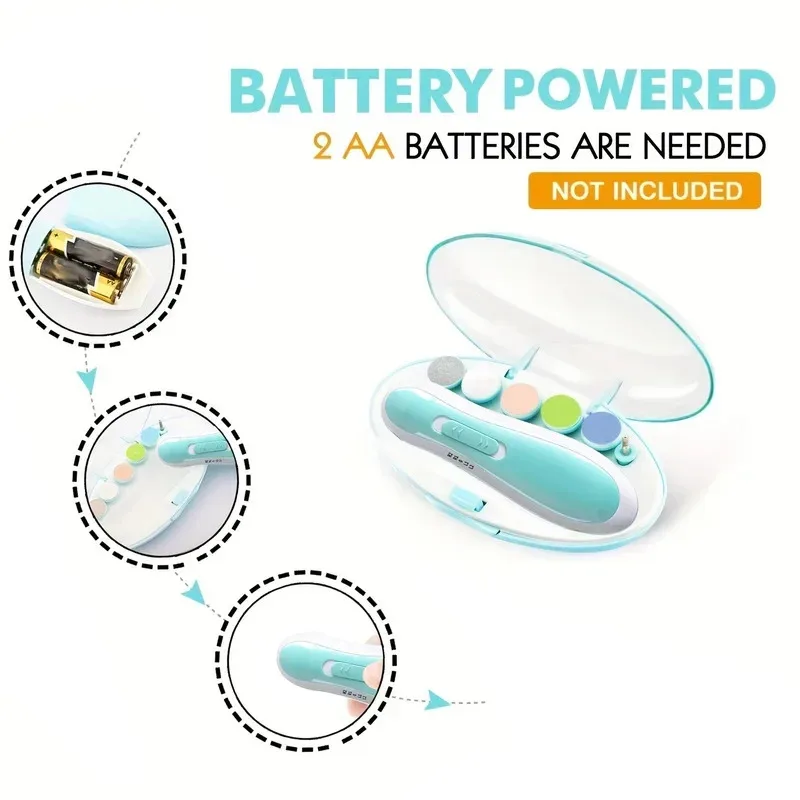 Baby Nail Trimmer - Safe Electric Nail File with 6 Heads, 4 Modes & LED Light for Newborns & Toddlers