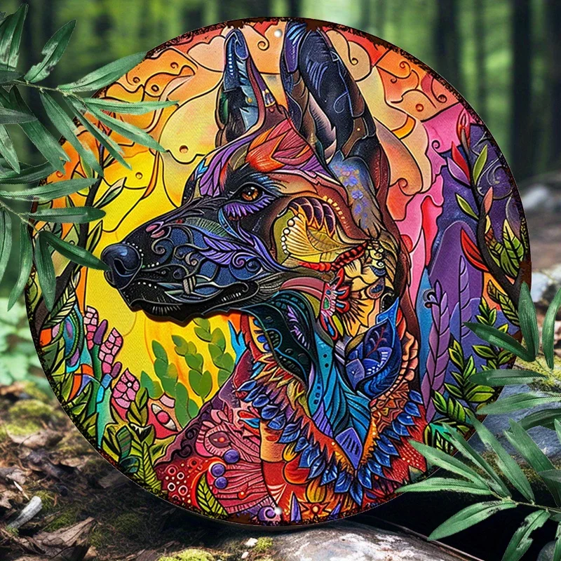 Belgian Malinois Dog 20.32x20.32cm Round Aluminum Sign - Durable & Weather-Resistant Outdoor/Indoor Decor, UV Protected, Scratch