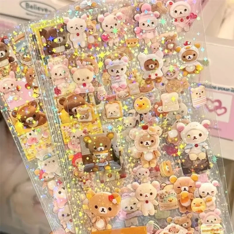 5PCS Cartoon Cute Hello Kitty Rilakkuma Stickers Die-cutting Sticker Anime Handbooks Material Flashing Laser Sticker Kid Toy