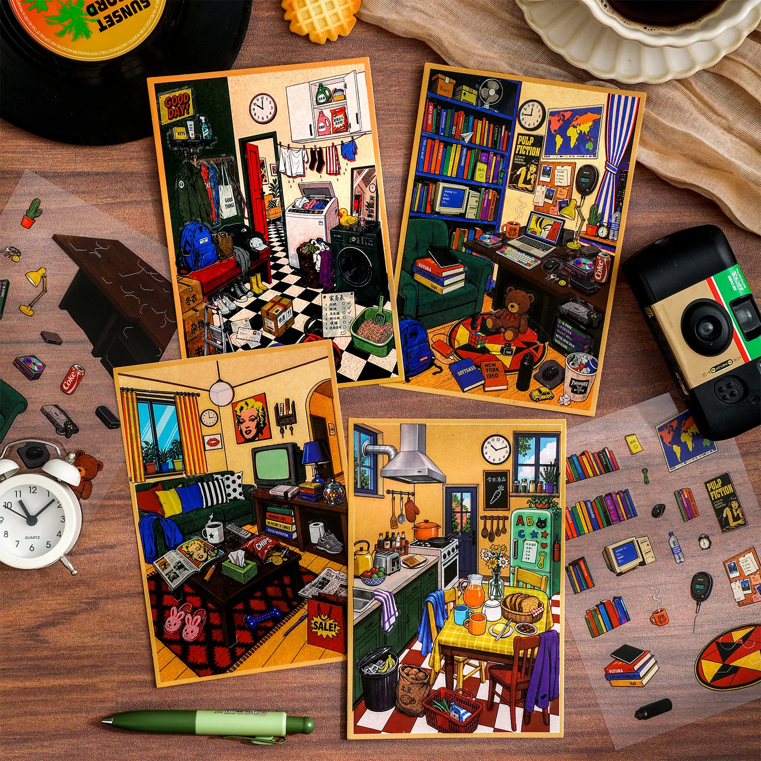 Cozy Home Daily Mini 3D Diorama Stickers, Decorative Scene Stickers for Journal Planner & Handcraft Scrapbook