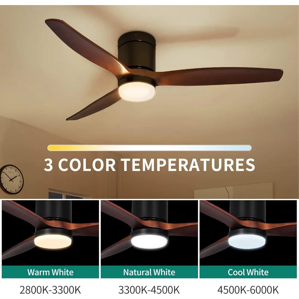 52 inch low profile ceiling fan with lighting and remote control, embedded installation of fan lights, with silent DC motor