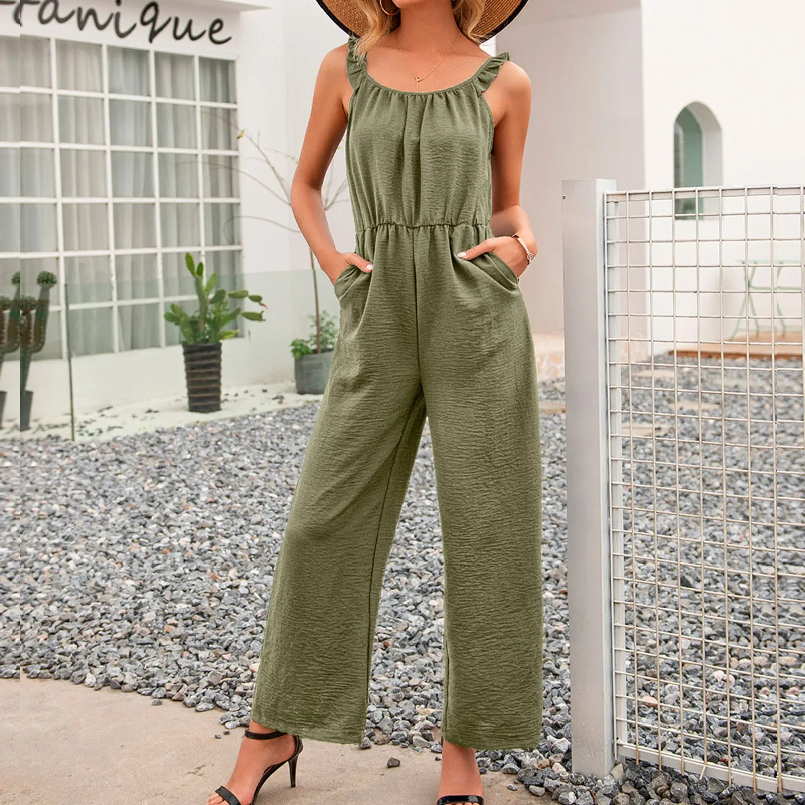 Women Sleeveless Straps Jumpsuits Summer 2023 Casual Wide Leg Pants Fashion Jumpsuit Solid Color Loose Women Slimming Playsuits