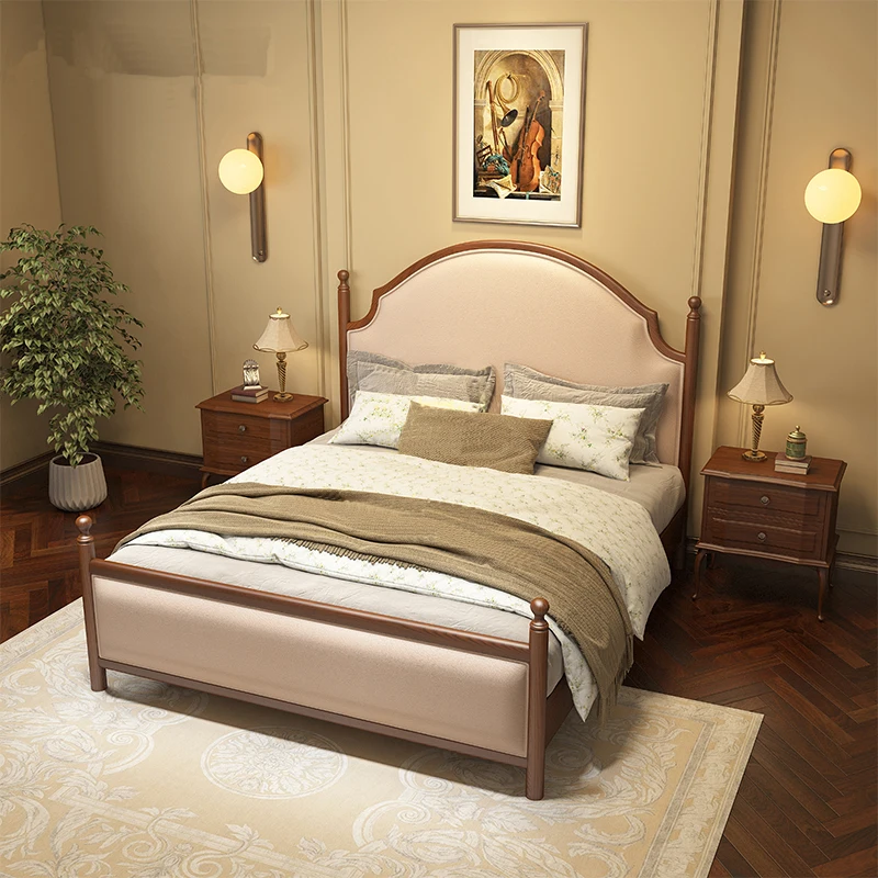 American country solid wood bed simple modern villa bedroom double bed high-end custom direct sales fabric bedside bed