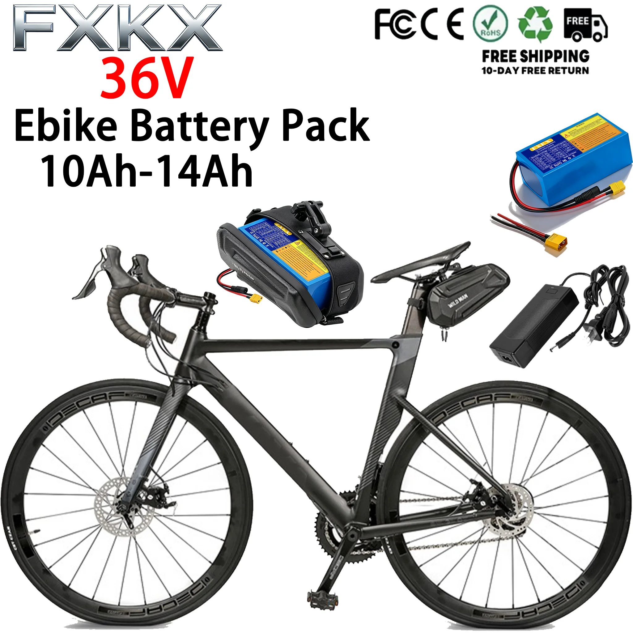 36V/48V 10Ah 12Ah Lithium Battery Pack for Bicycles Scooters Packaged with Waterproof Bag with Charger