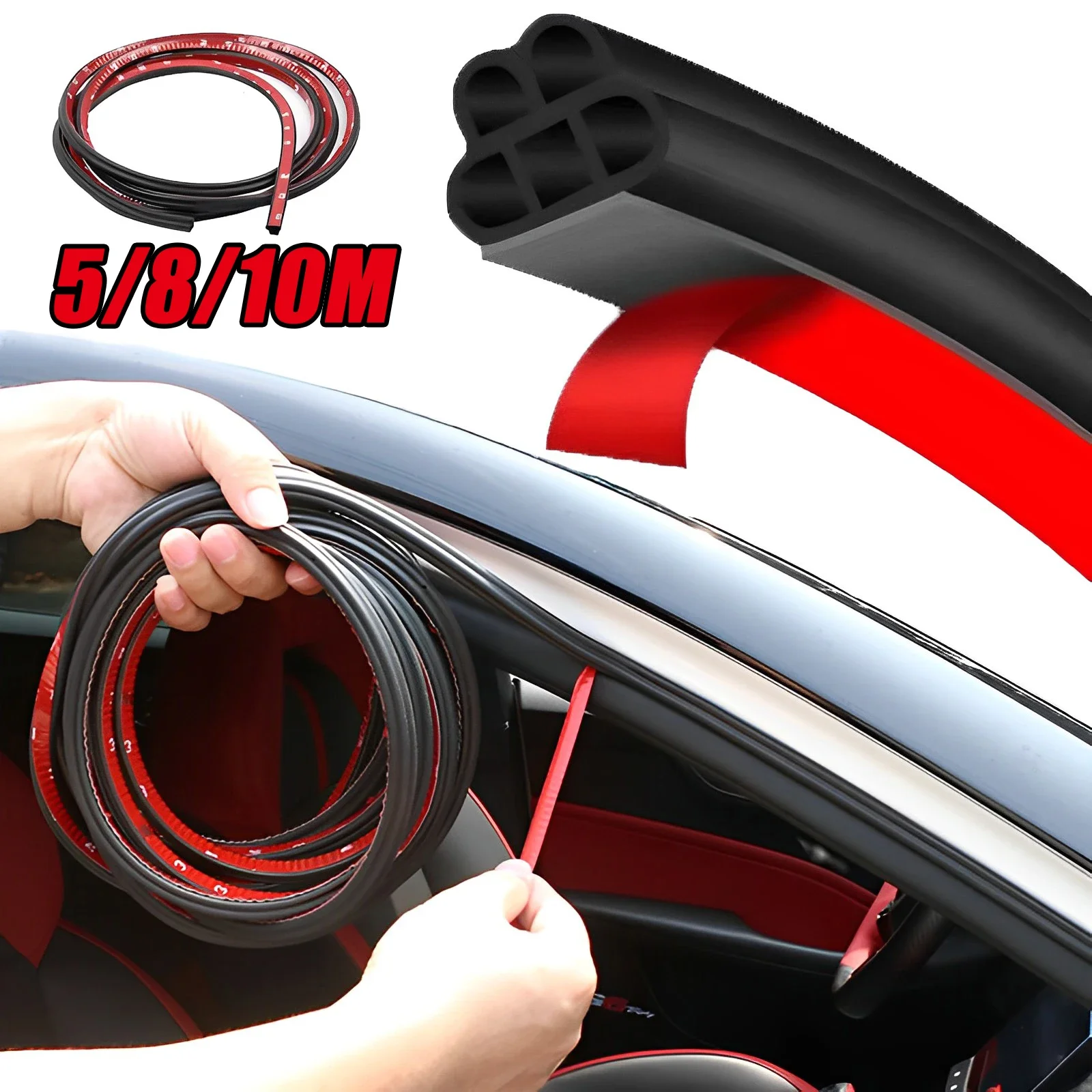 5/8/10M Car Door Edge Seal Strip Sticker High Quality 8-hole Rubber Sound Insulation Weatherstrip Auto Styling Accessories