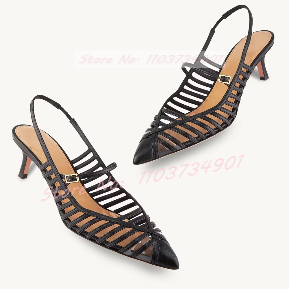 Caged Klar Spitze Zehen Elegante Sandalen Frauen Trendy Schnalle Dünne Mid Heels Schuhe Damen Sexy Party Casual Große Größe Sandalen