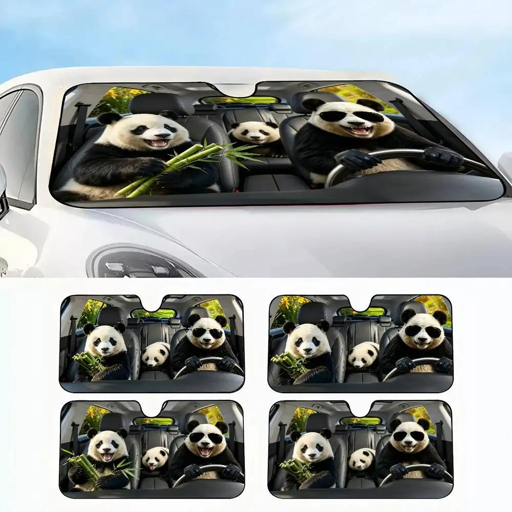 

Funny panda driving Sun Visor Foldable Universal Car Windshield Sun Shade UVProtection Heat Insulation Foldable Cover