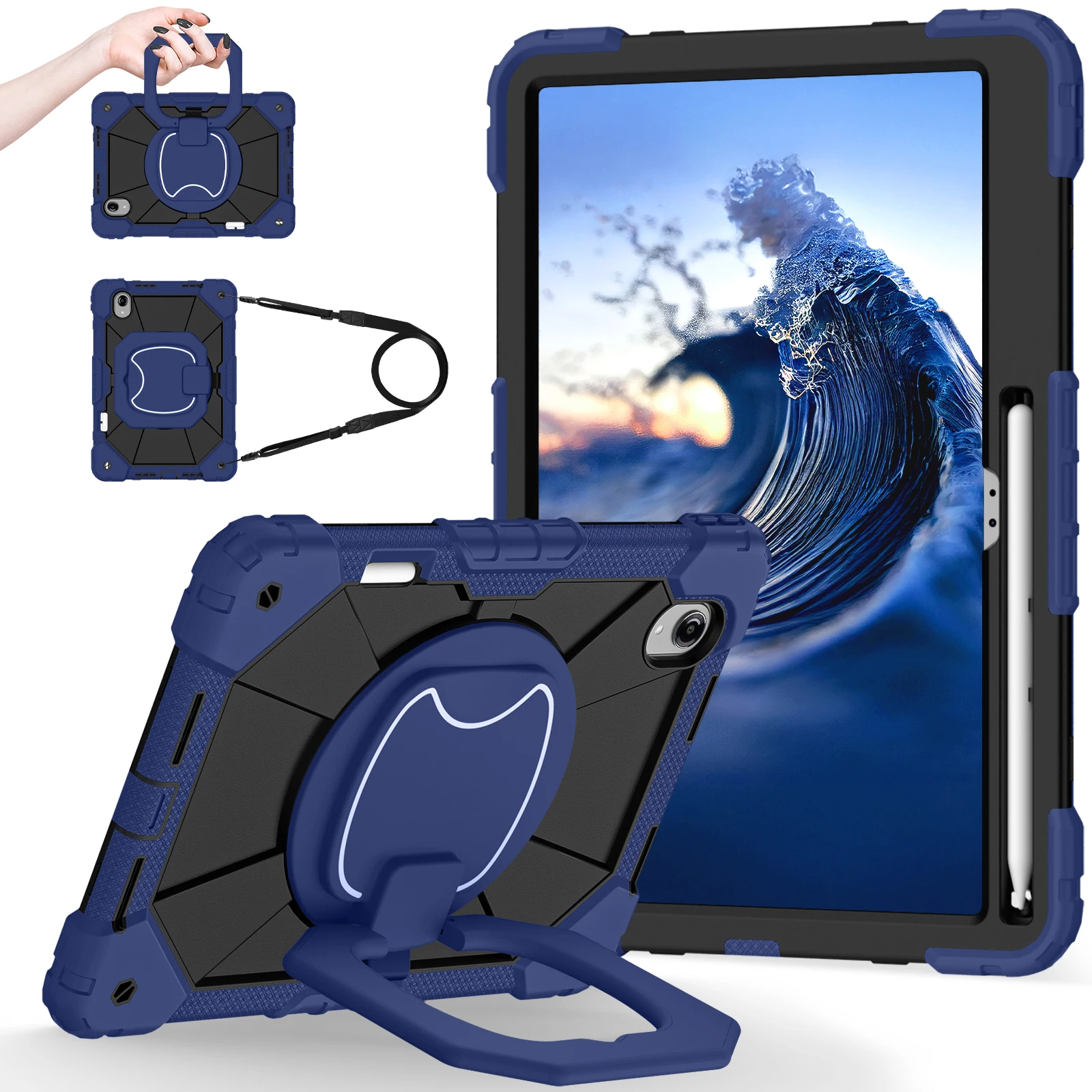 For Lenovo Idea Tab Pro Gen 2 / Xiaoxin Pad Pro 13 Case Silicone + PC Hand Grip Kickstand Tablet Cover with Shoulder Strap - Nav