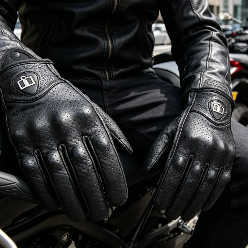 Unisex Full Finger Motorcycle Gloves Knuckle Protection Breathable Leather Moto Glove for Men Women Cycling Motocross Items