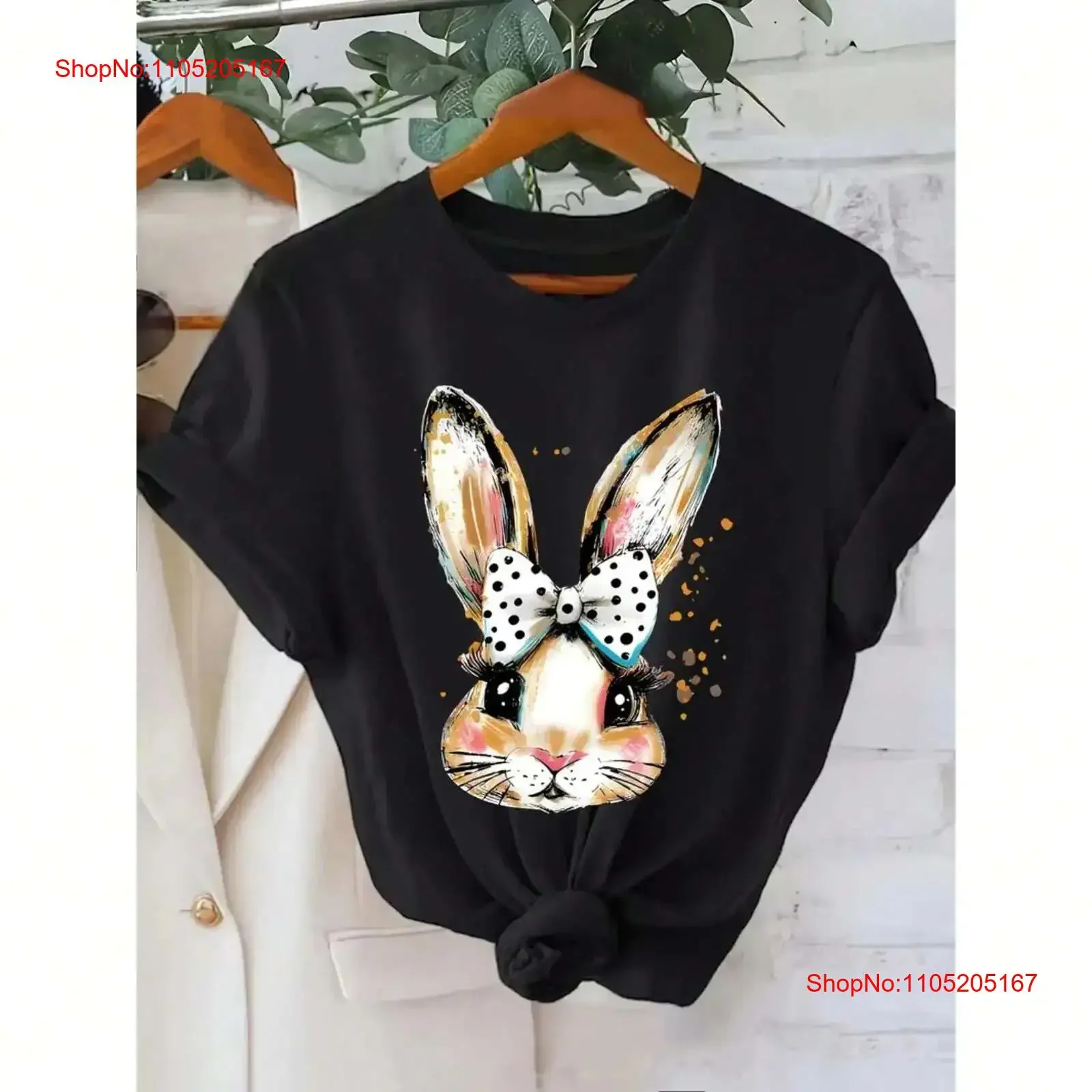 Cute Rabbit Top Women's Comfortable Versatile T shirt vintage Washed streetwear graphic fashion Stylish homme Breathable Unisex