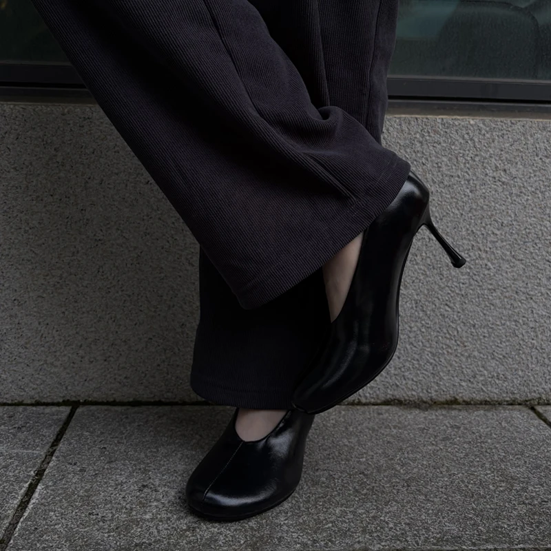 Women's Real Leather Round Toe High Heel Pumps - Sizes 34-43