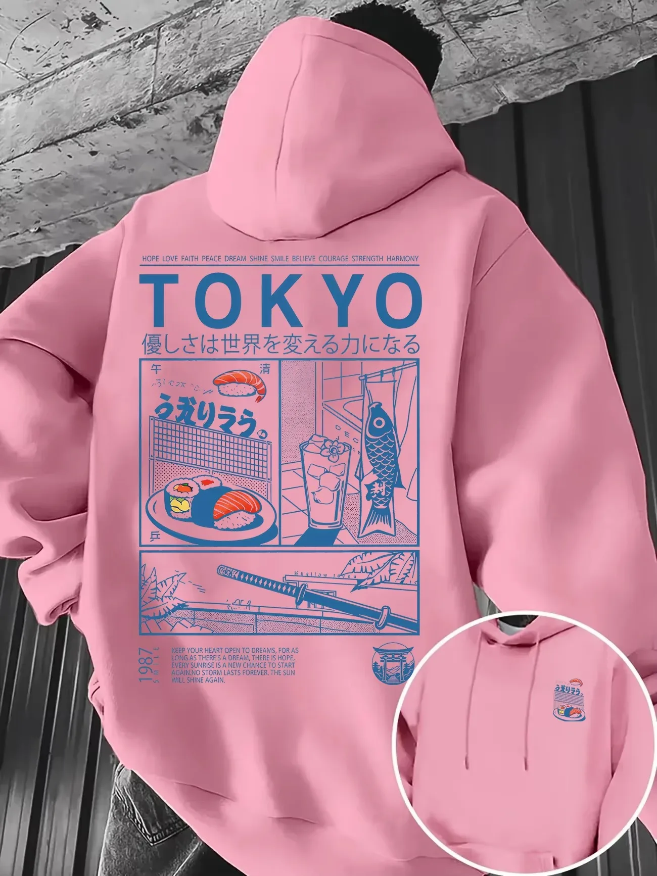 Japanese Culture Sushi Koi Fish Katana Print Hoodie Unisex Oversized Long Sleeve Pullover Trendy Harajuku Casual Sweatshirt Kids